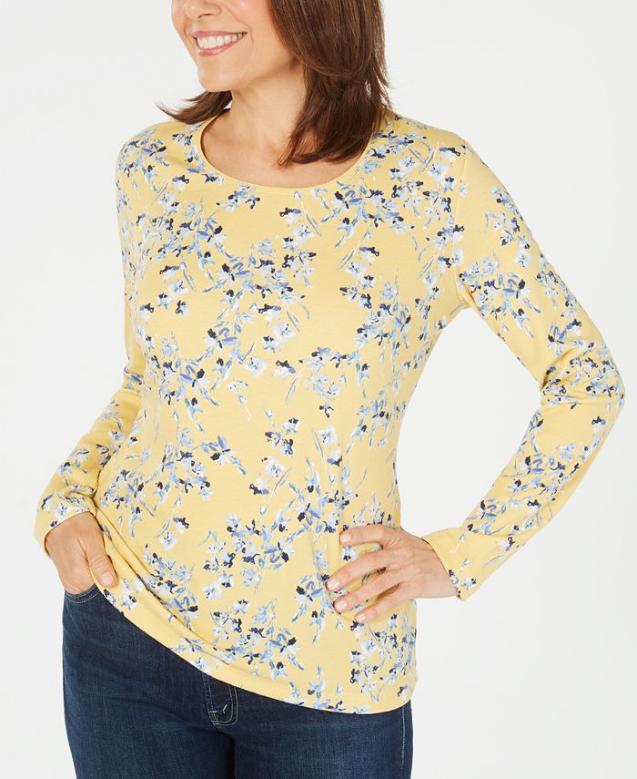 Blusa feminina Karen Scott estampada manga comprida amarela tamanho P