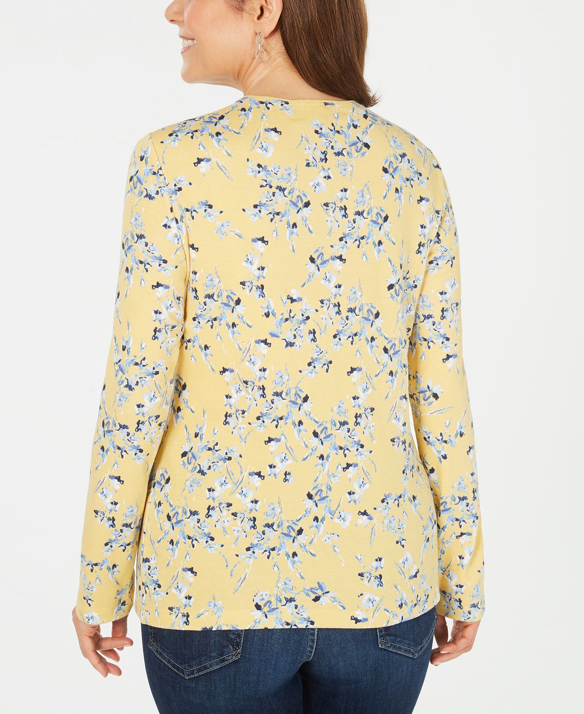 Blusa feminina Karen Scott estampada manga comprida amarela tamanho P