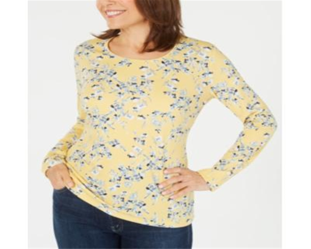 Blusa feminina Karen Scott estampada manga comprida amarela tamanho P