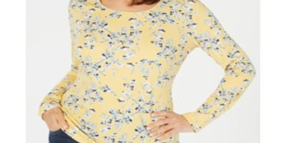 Blusa feminina Karen Scott estampada manga comprida amarela tamanho P