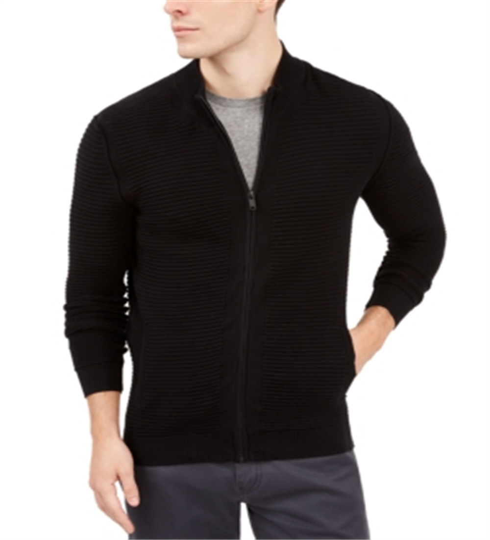 Cardigan Alfani Masculino com Zíper Frontal e Textura Jet, Preto, Tamanho XXG