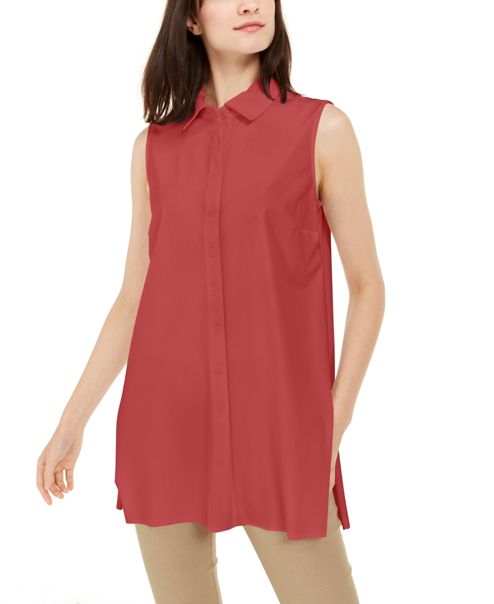 Blusa feminina Alfani com botões e sem mangas, tamanho grande, vermelha
