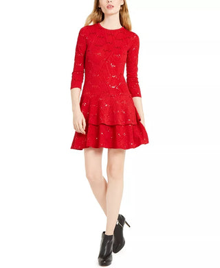 Vestido texturizado com lantejoulas Michael Kors feminino, vermelho, tamanho extragrande