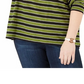 Camiseta feminina listrada Michael Kors Plus com gola redonda, verde, tamanho 0X