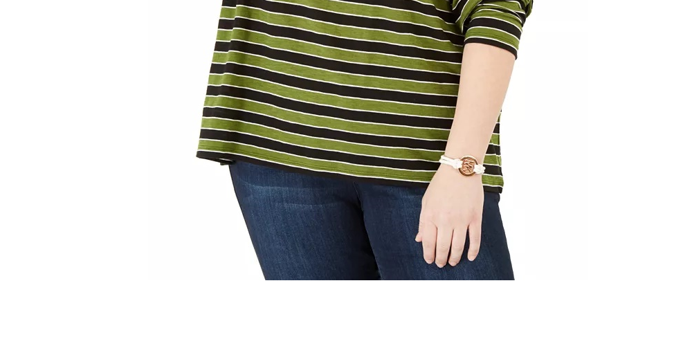 Camiseta feminina listrada Michael Kors Plus com gola redonda, verde, tamanho 0X