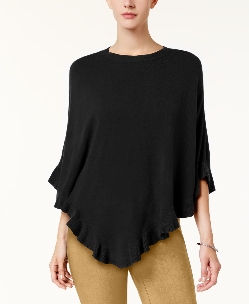 Poncho assimétrico com babados feminino Karen Scott, preto, tamanho P