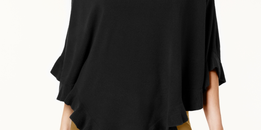Poncho assimétrico com babados feminino Karen Scott, preto, tamanho P