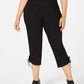 Calça curta feminina JM Collection Plus com bainha franzida, preta, tamanho 24W