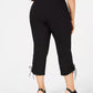 Calça curta feminina JM Collection Plus com bainha franzida, preta, tamanho 24W