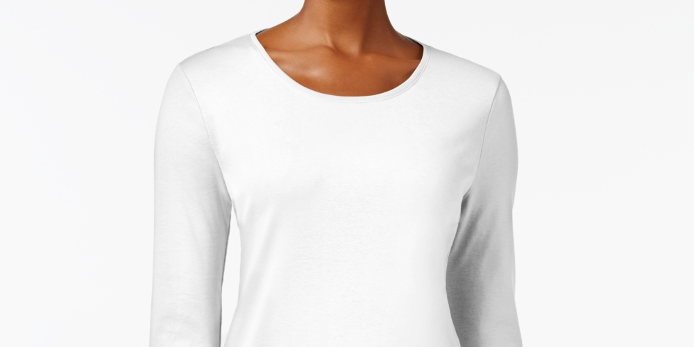 Camiseta feminina de manga comprida em algodão Pima Charter Club, branca, tamanho X-G