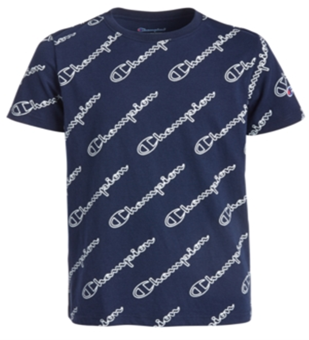 Camiseta manga curta Champion Little Boy's Open Script azul marinho tamanho 7