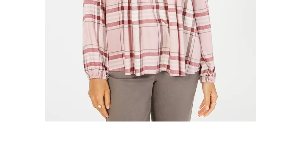 Blusa feminina xadrez com decote dividido e tamanho XS, vermelha, estilo &amp; Co