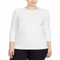 Blusa feminina Lauren Ralph Lauren de manga comprida e gola redonda, plus size, branca, tamanho 1X