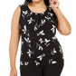 Blusa feminina Calvin Klein Plus com estampa, gola plissada, sem mangas, preta, tamanho 3X