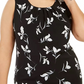Blusa feminina Calvin Klein Plus com estampa, gola plissada, sem mangas, preta, tamanho 3X