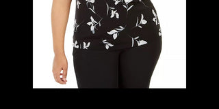 Blusa feminina Calvin Klein Plus com estampa, gola plissada, sem mangas, preta, tamanho 3X