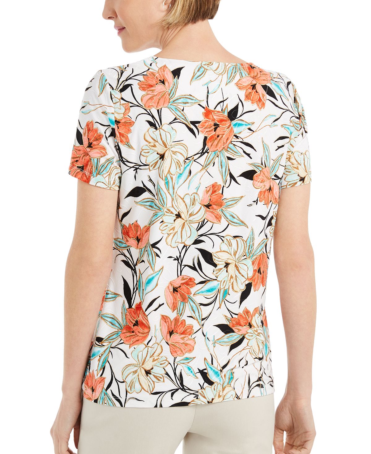 Blusa feminina com estampa floral JM Collection, branca, tamanho M