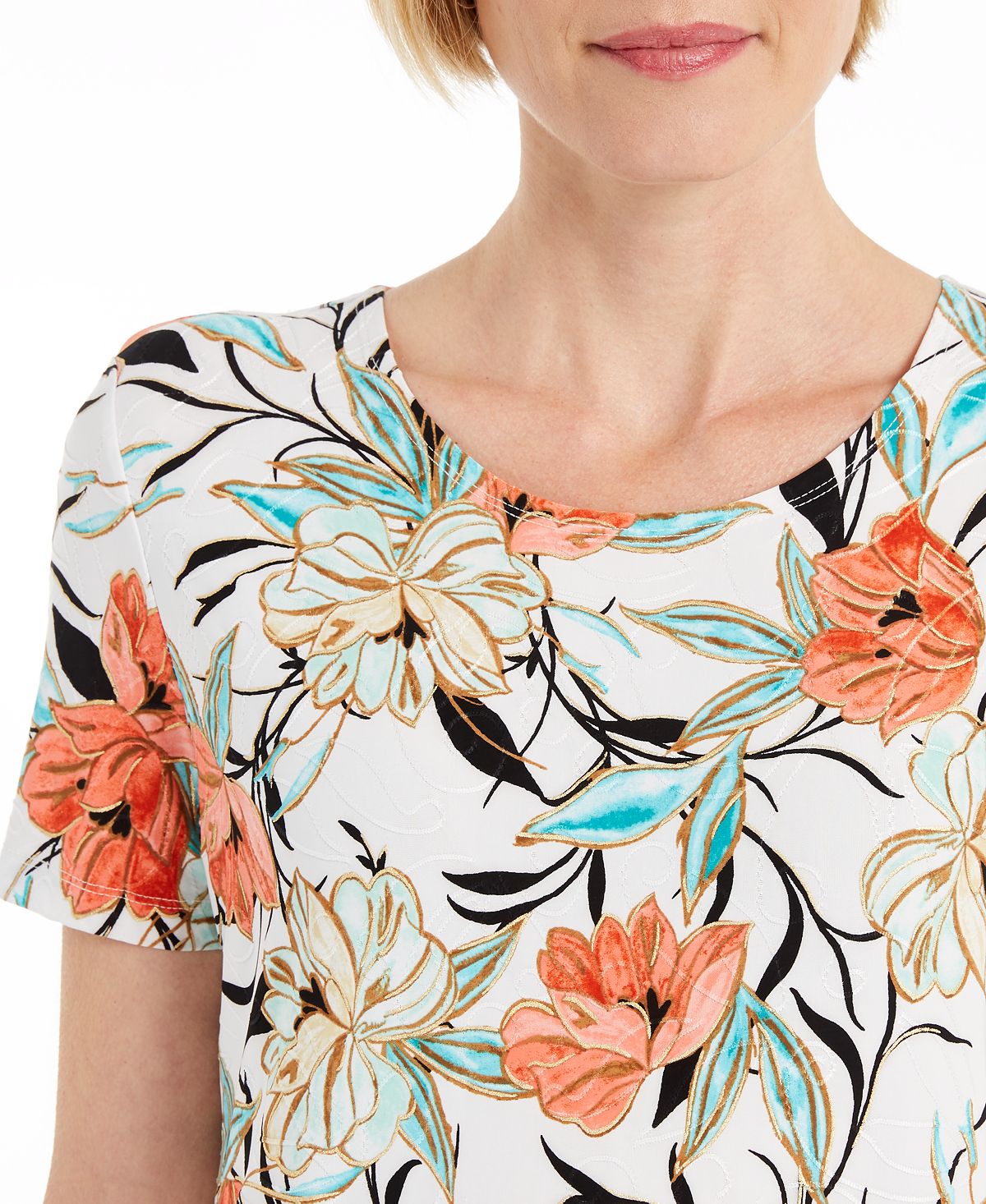 Blusa feminina com estampa floral JM Collection, branca, tamanho M