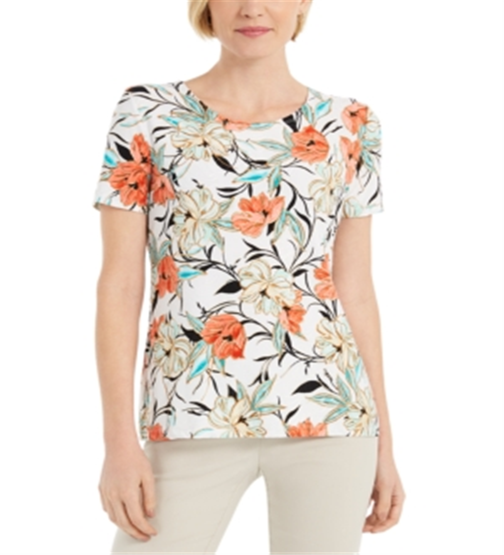 Blusa feminina com estampa floral JM Collection, branca, tamanho M