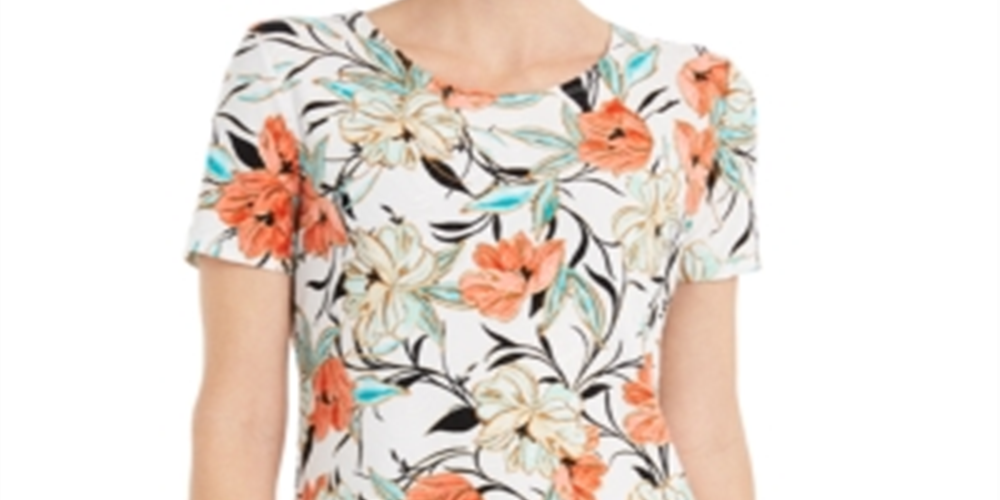 Blusa feminina com estampa floral JM Collection, branca, tamanho M