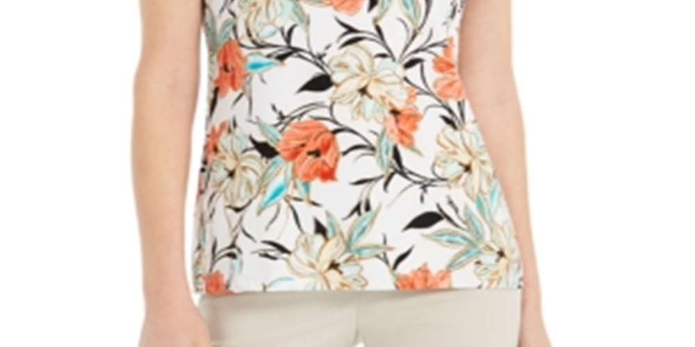 Blusa feminina com estampa floral JM Collection, branca, tamanho M