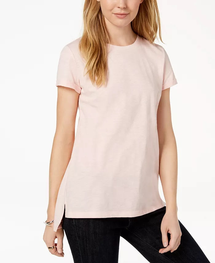 Camiseta feminina alta e baixa Maison Jules, rosa, tamanho pequeno