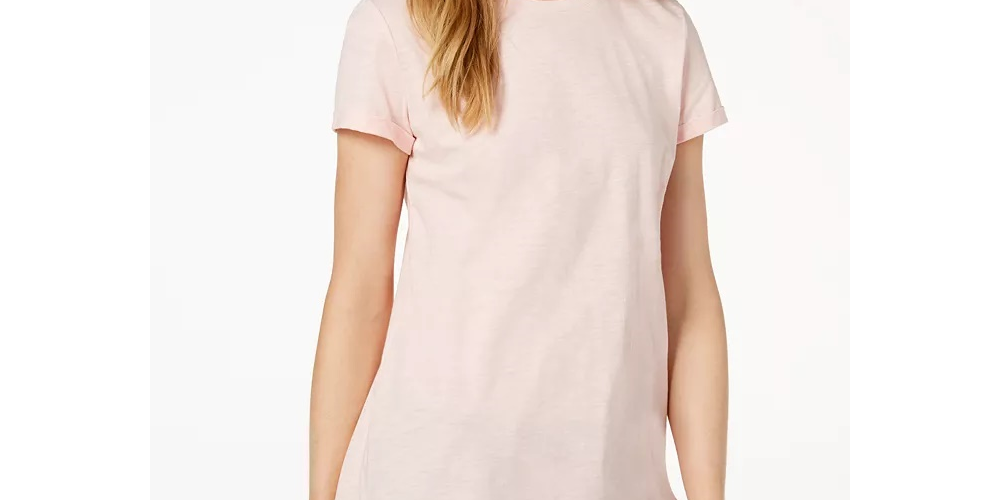 Camiseta feminina alta e baixa Maison Jules, rosa, tamanho pequeno