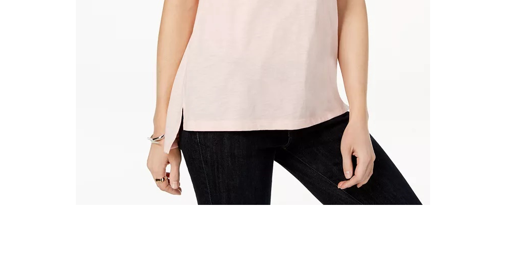 Camiseta feminina alta e baixa Maison Jules, rosa, tamanho pequeno