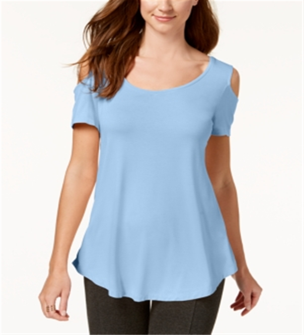 Camiseta feminina JM Collection com ombros descobertos e mangas rodadas, azul, tamanho G