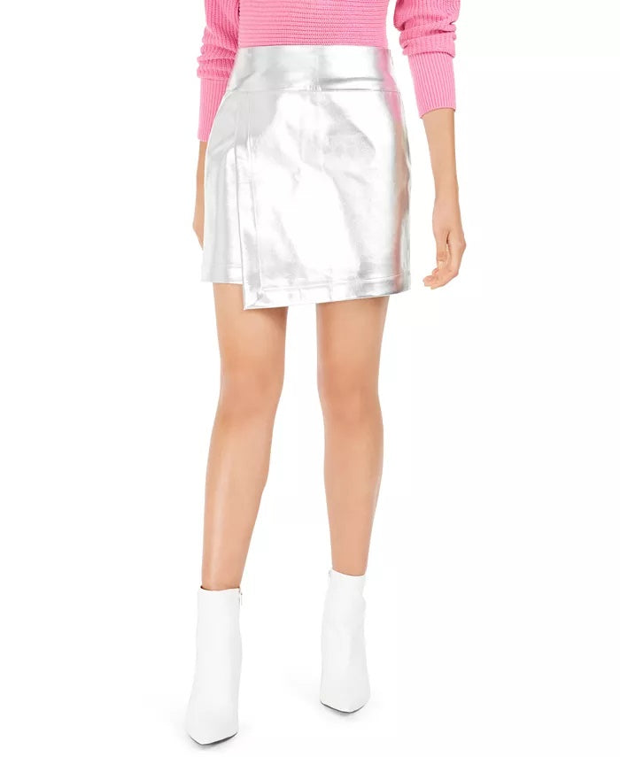 Mini saia lápis feminina Bar III prateada tamanho pequeno