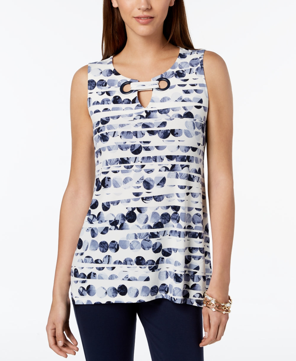 Top Alfani Feminino Petite Estampado com Gola Alta Azul Tamanho PS