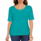 Karen Scott Blusa Feminina de Algodão com Decote em V Verde Tamanho G