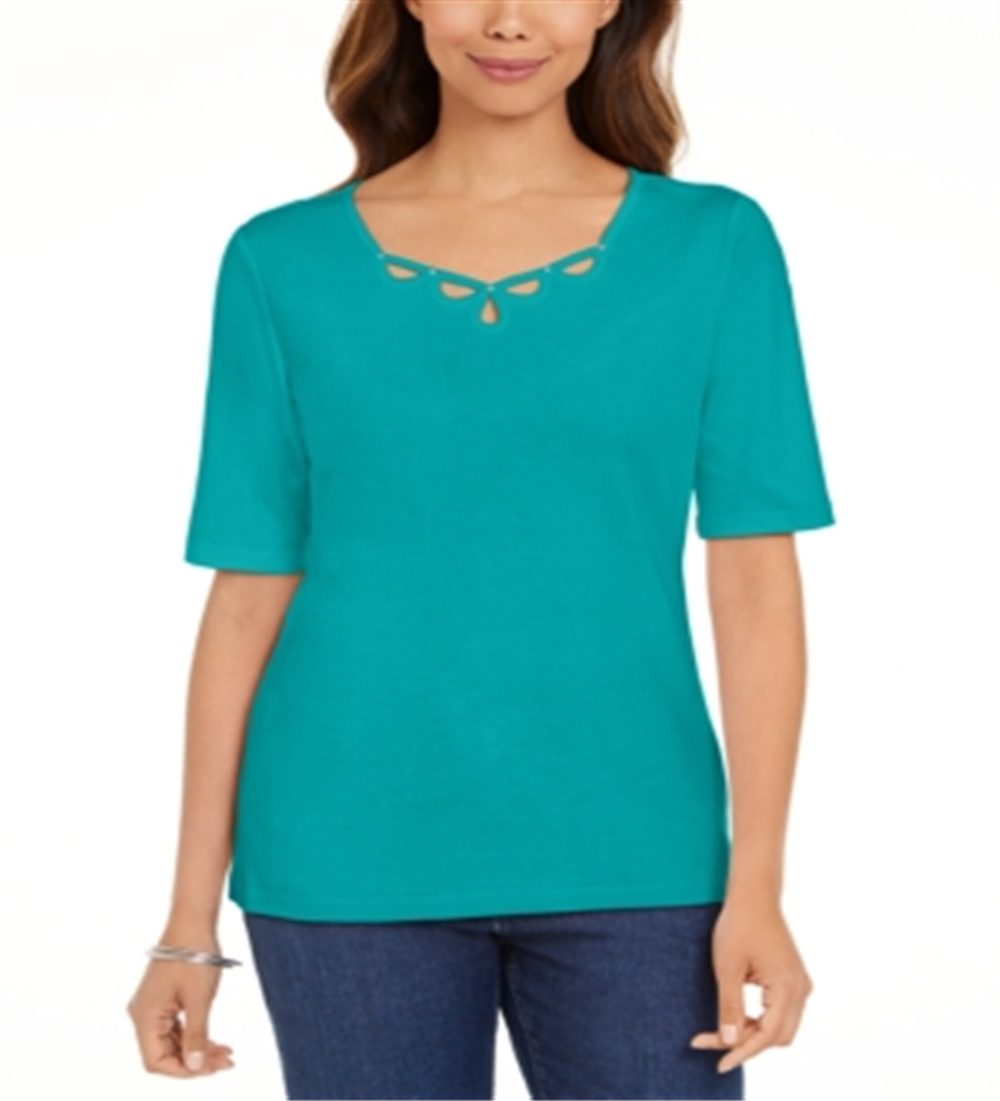 Karen Scott Blusa Feminina de Algodão com Decote em V Verde Tamanho G