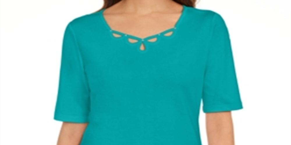 Karen Scott Blusa Feminina de Algodão com Decote em V Verde Tamanho G