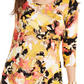 JM Collection Blusa feminina estampada com manga 3/4 e decote redondo, tamanho amarelo -XL