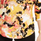 JM Collection Blusa feminina estampada com manga 3/4 e decote redondo, tamanho amarelo -XL