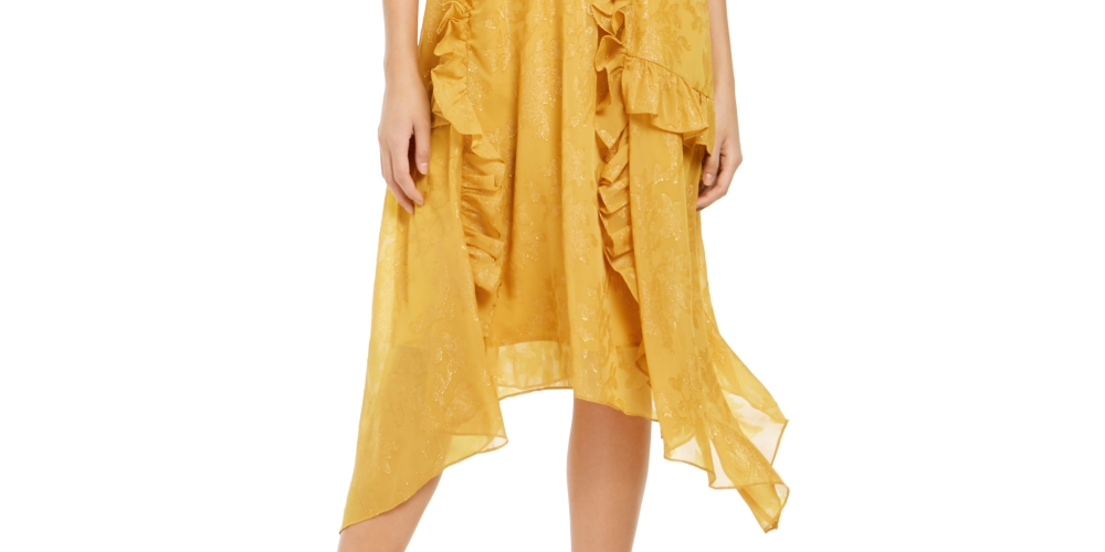 Vestido midi feminino Petite Burnout-Print da INC International Concepts, amarelo, tamanho pequeno