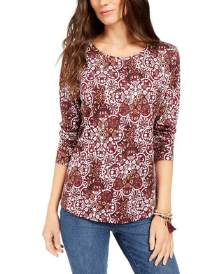 Blusa estampada feminina Style &amp; Co, roxa, tamanho X-S