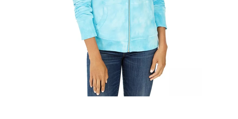 Tommy Hilfiger Moletom com capuz feminino de algodão tingido, azul, tamanho pequeno