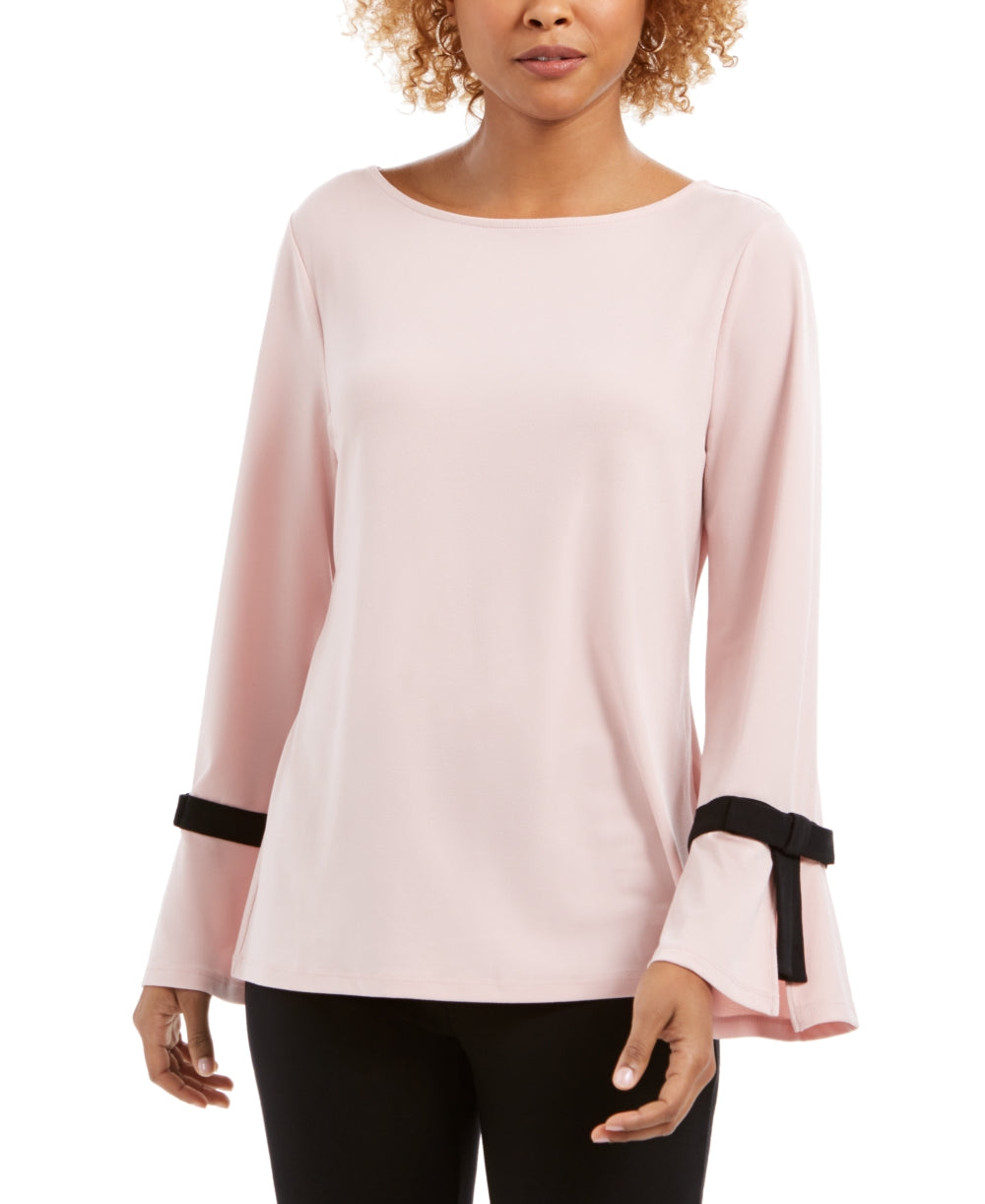 Charter Club Top feminino de crepe com detalhe de gravata rosa tamanho PL