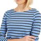 Charter Club Top feminino estampado pequeno com manga 3/4, azul, tamanho G
