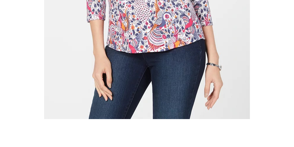 Charter Club Blusa feminina de algodão estampada com decote canoa, azul, tamanho extragrande