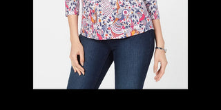 Charter Club Blusa feminina de algodão estampada com decote canoa, azul, tamanho extragrande