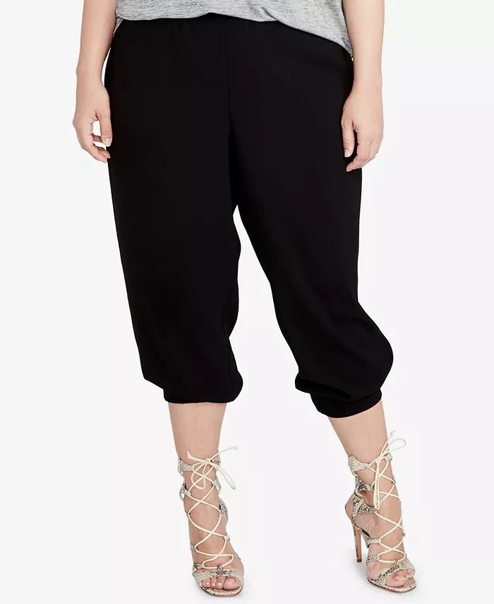 Calça jogger curta feminina Rachel Roy Trendy Plus, preta, tamanho 0X