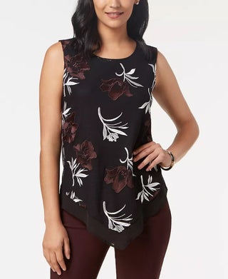 Blusa feminina Alfani com bordado floral e bainha pontuda, tamanho pequeno e médio, vermelha