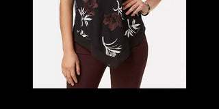 Blusa feminina Alfani com bordado floral e bainha pontuda, tamanho pequeno e médio, vermelha