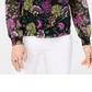 Blusa de festa feminina INC International Concepts com decote em V e babados florais, preta, tamanho PS