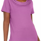 Camiseta feminina Karen Scott de algodão com acabamento em crochê, roxa, tamanho médio