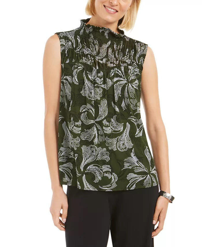 Blusa feminina Alfani com gola falsa e franzida, preta/vermelha/branca, tamanho P/P