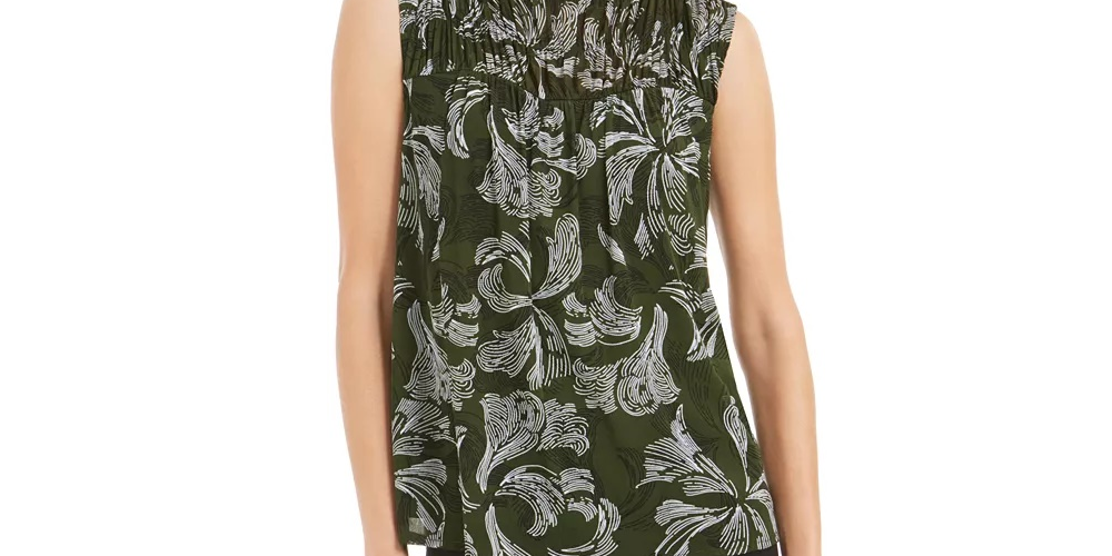 Blusa feminina Alfani com gola falsa e franzida, preta/vermelha/branca, tamanho P/P